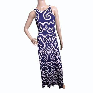 Anthropologie Maeve Navy White Ikat Print Sleeveless Maxi Dress Womens Small